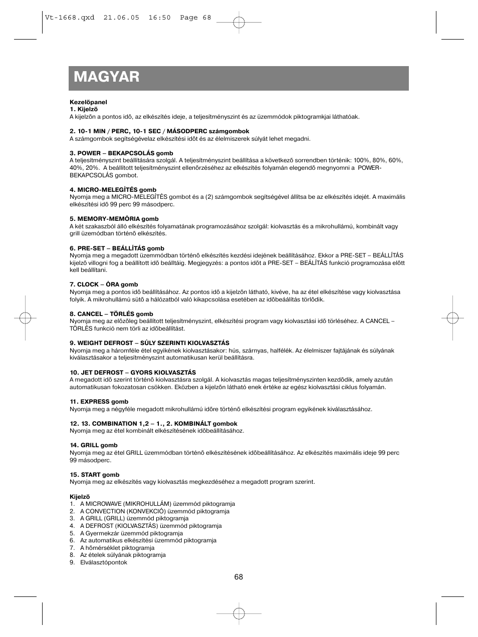 Magyar | Vitek VT-1668 User Manual | Page 68 / 122