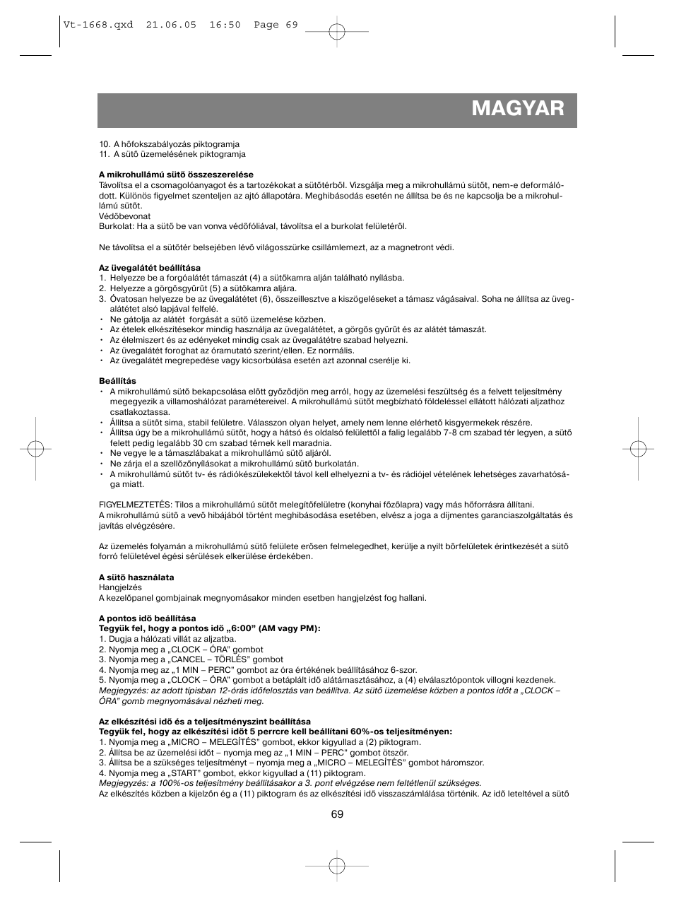 Magyar | Vitek VT-1668 User Manual | Page 69 / 122