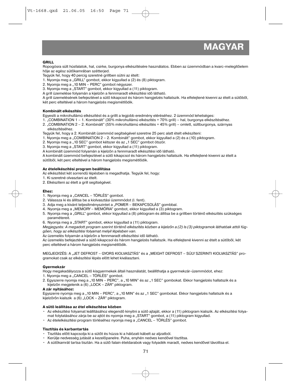 Magyar | Vitek VT-1668 User Manual | Page 71 / 122