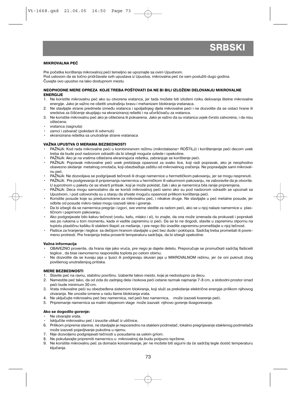 Srbski | Vitek VT-1668 User Manual | Page 73 / 122