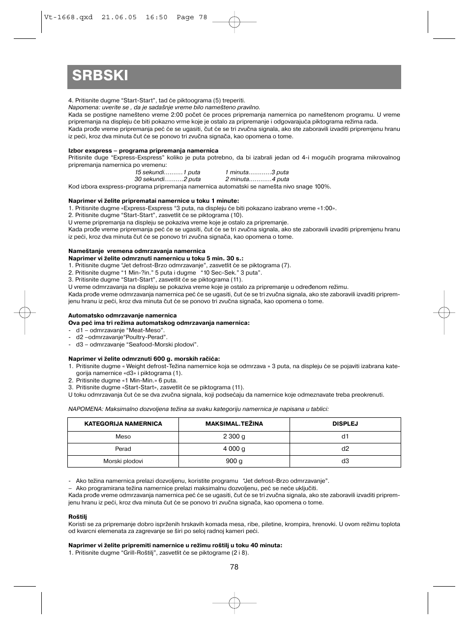 Srbski | Vitek VT-1668 User Manual | Page 78 / 122