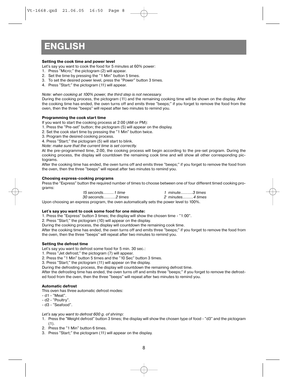 English | Vitek VT-1668 User Manual | Page 8 / 122