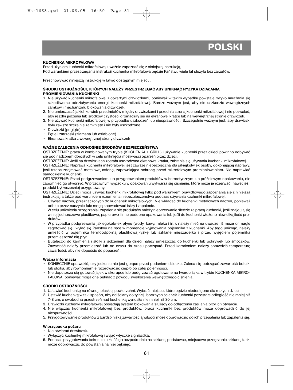 Polski | Vitek VT-1668 User Manual | Page 81 / 122