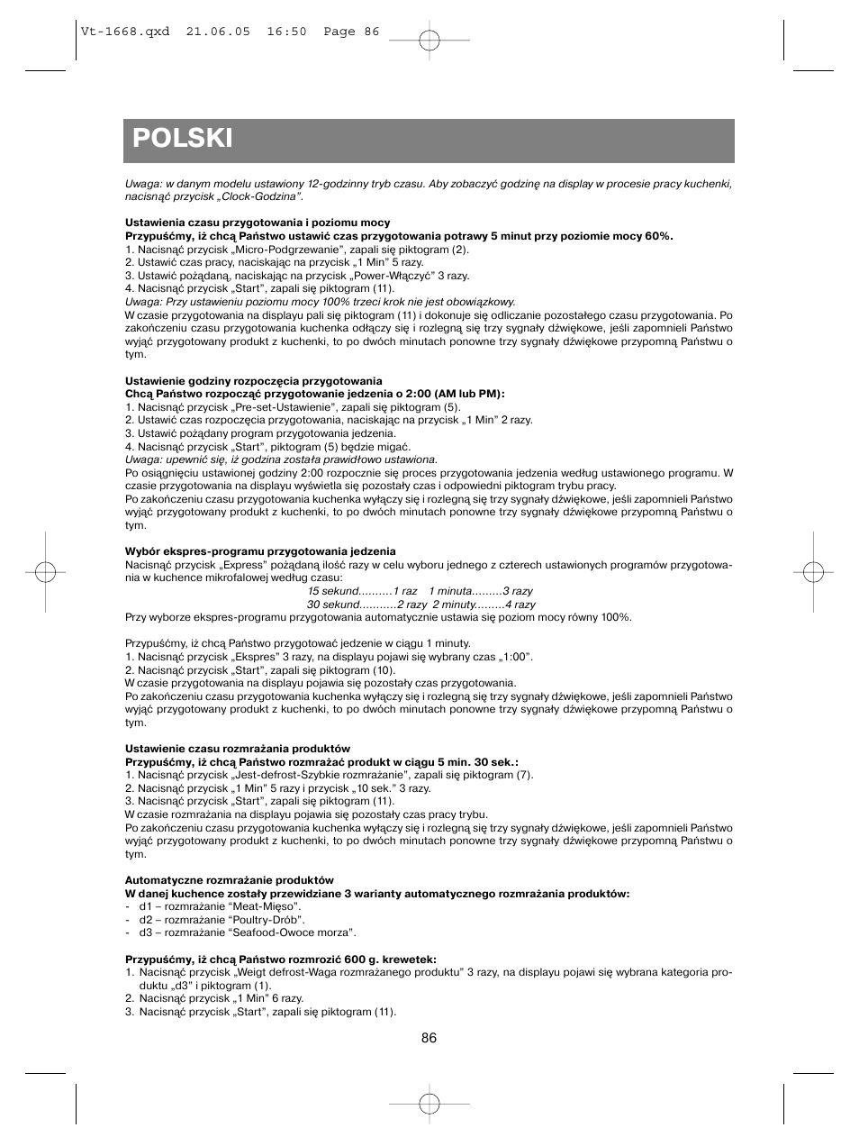 Polski | Vitek VT-1668 User Manual | Page 86 / 122