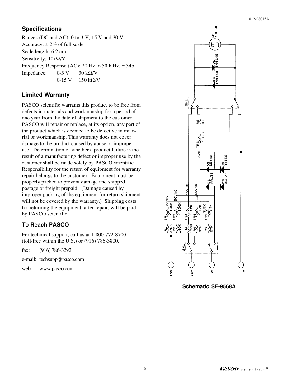 PASCO SF-9568A Student Voltmeter User Manual | Page 2 / 2