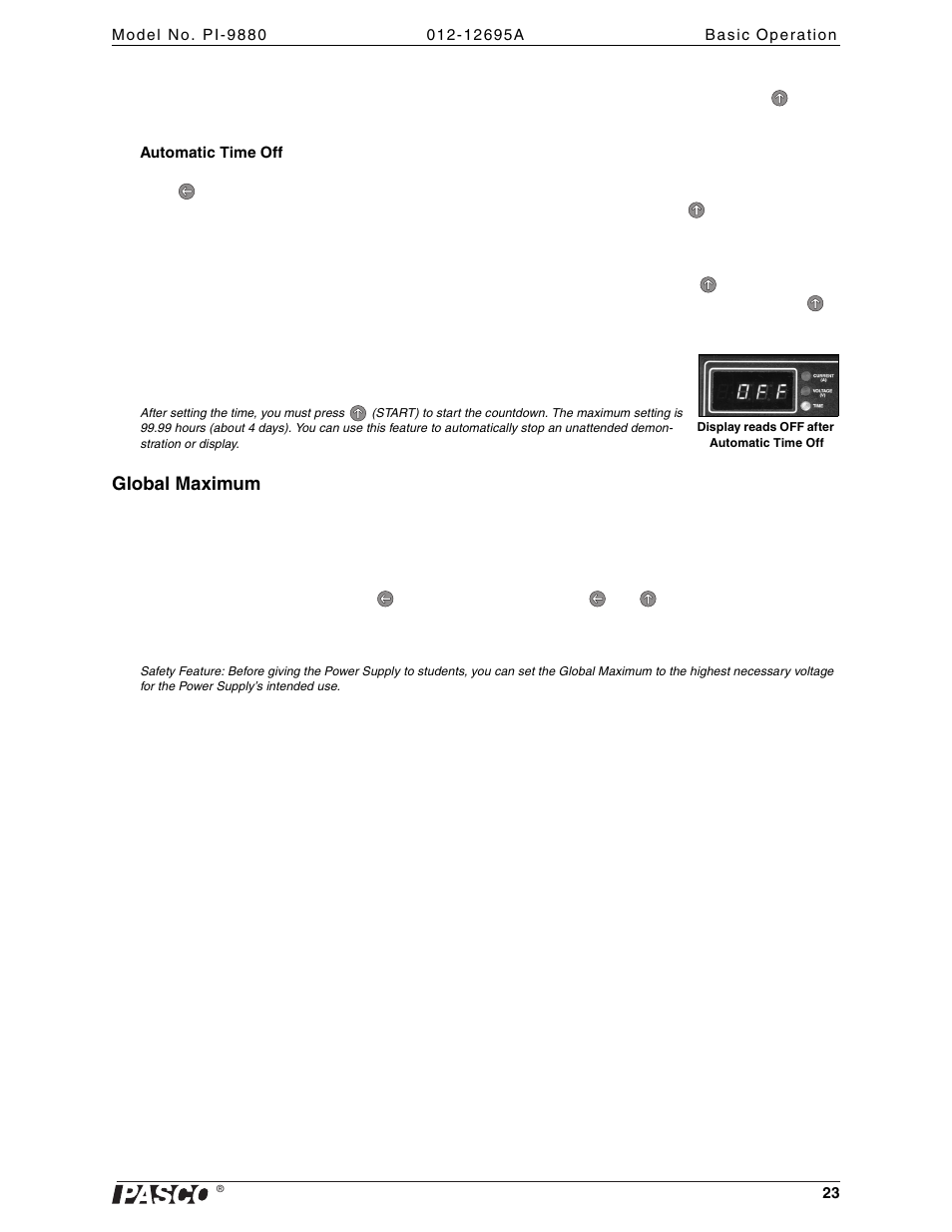 Global maximum | PASCO PI-9880 Power Supply User Manual | Page 23 / 38