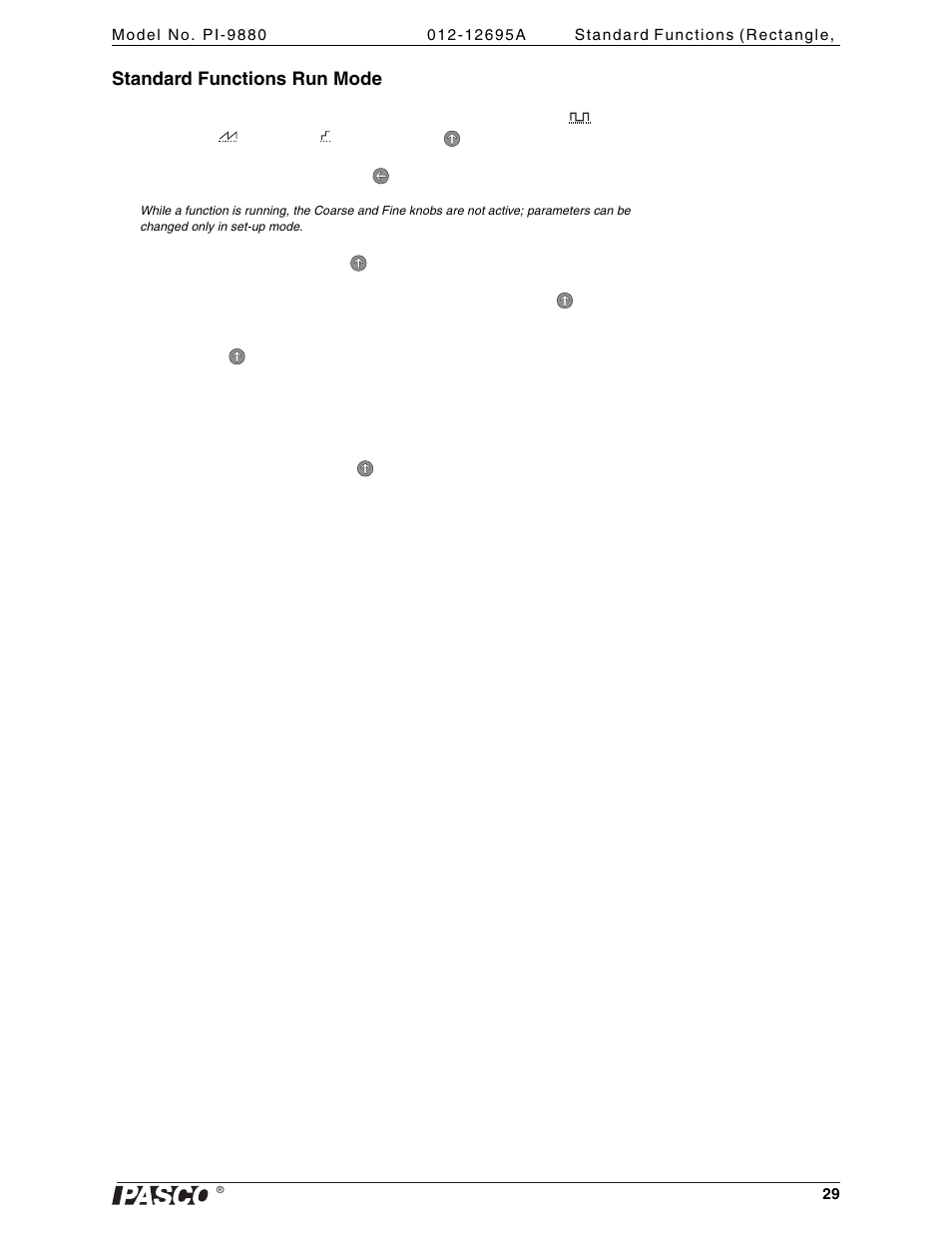 Standard functions run mode | PASCO PI-9880 Power Supply User Manual | Page 29 / 38