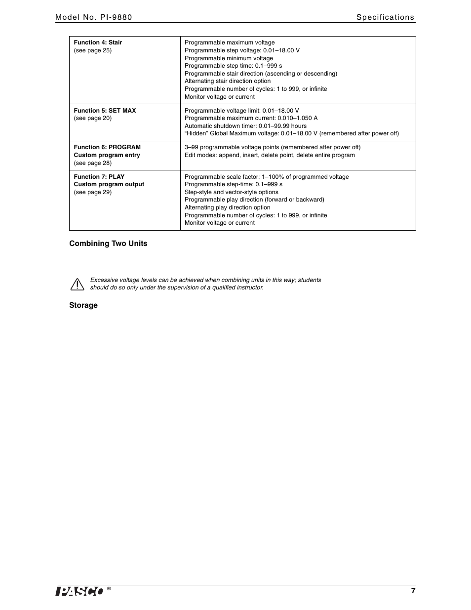 PASCO PI-9880 Power Supply User Manual | Page 7 / 38