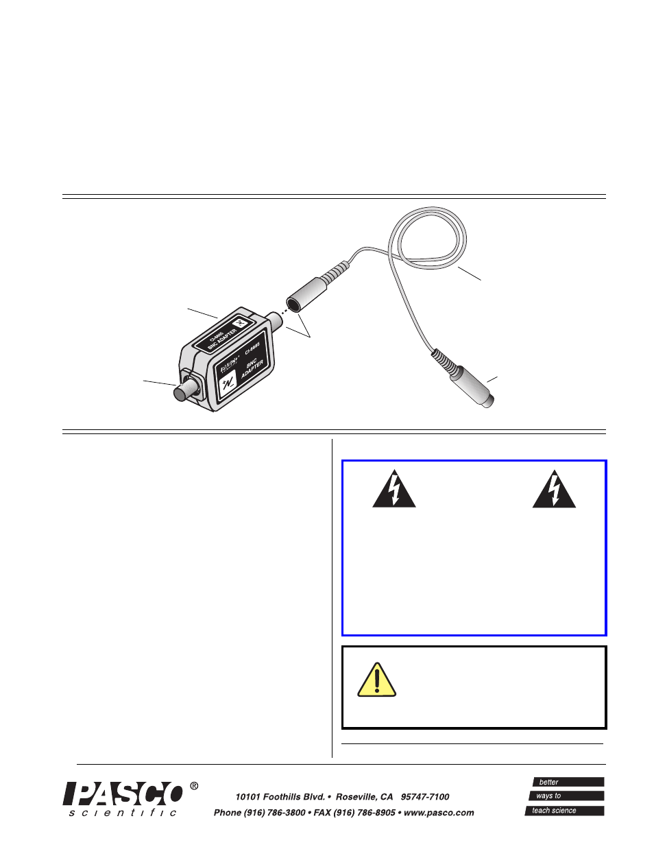 PASCO CI-6685 BNC ADAPTER User Manual | 4 pages