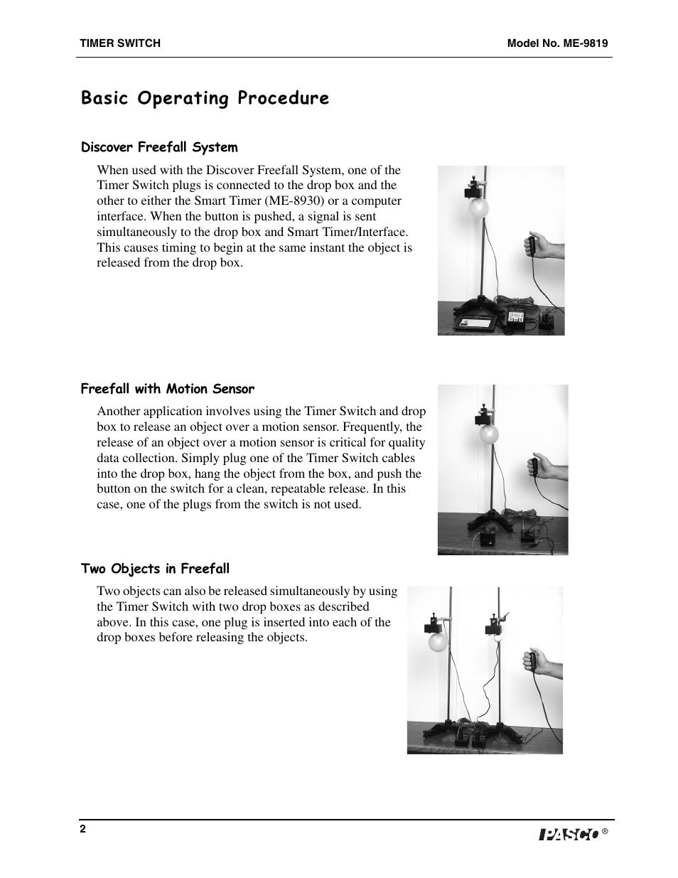 Basic operating procedure | PASCO ME-9819 Timer Switch User Manual | Page 4 / 4