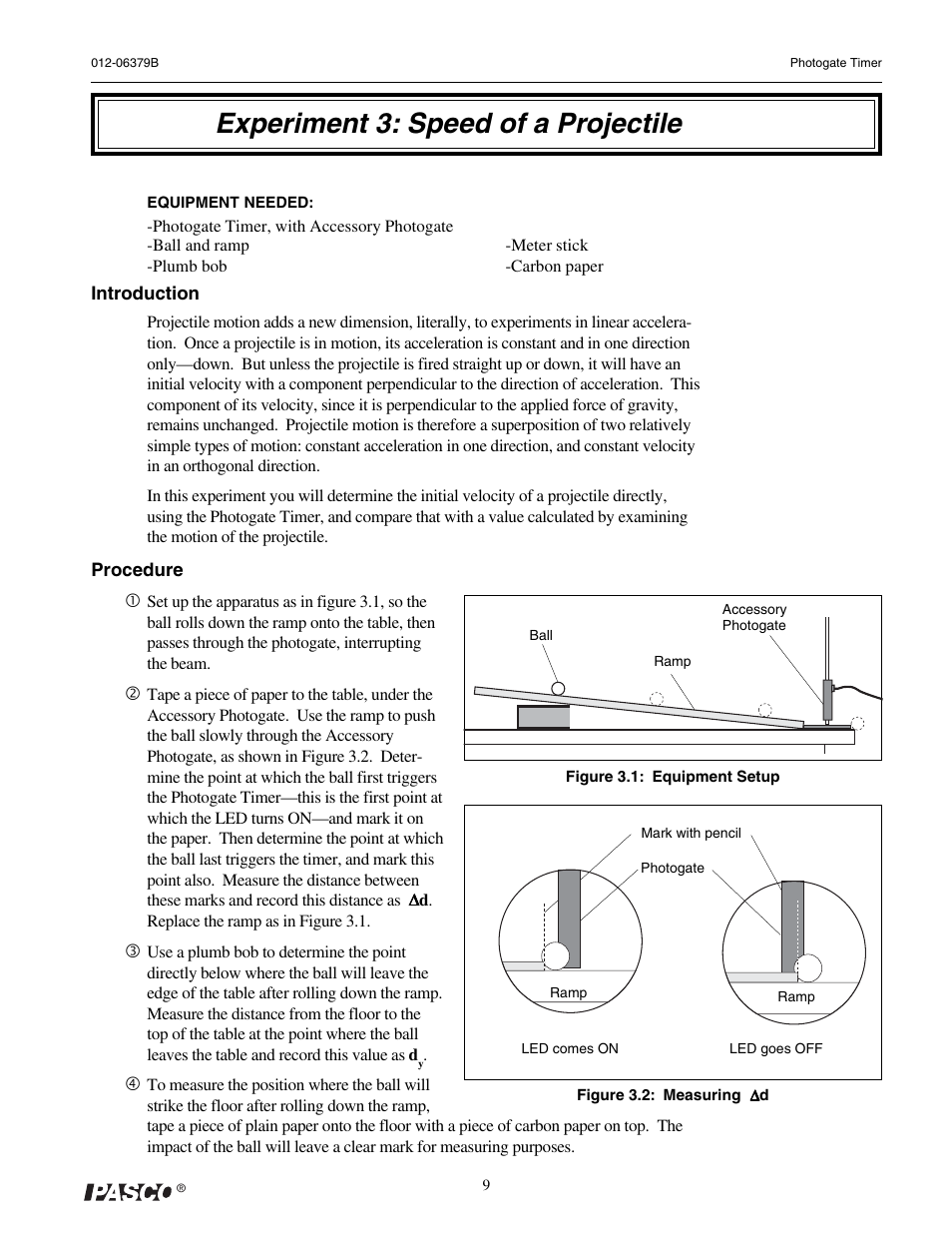 Experiment 3: speed of a projectile | PASCO ME-9215B Photogate Timer User Manual | Page 13 / 44