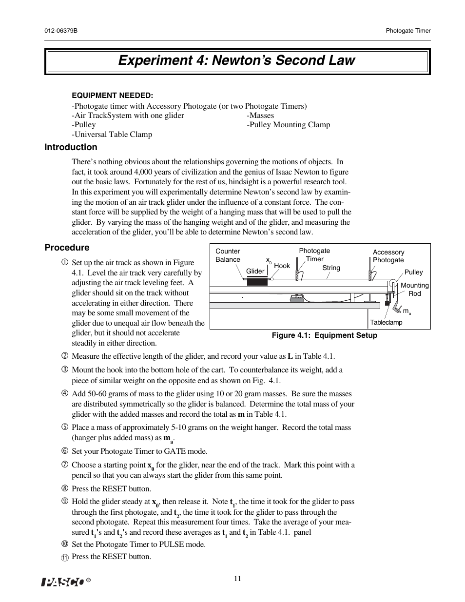 Experiment 4: newton’s second law | PASCO ME-9215B Photogate Timer User Manual | Page 15 / 44