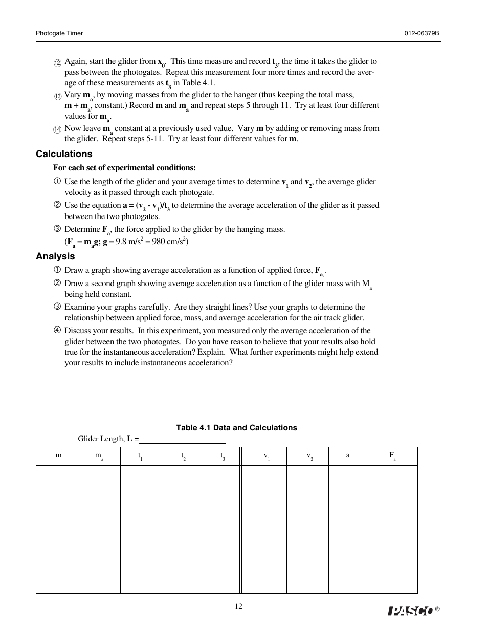 PASCO ME-9215B Photogate Timer User Manual | Page 16 / 44