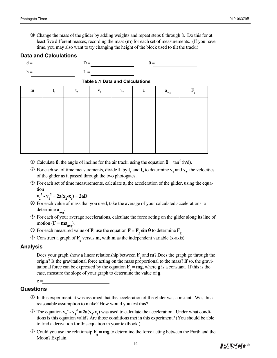 PASCO ME-9215B Photogate Timer User Manual | Page 18 / 44