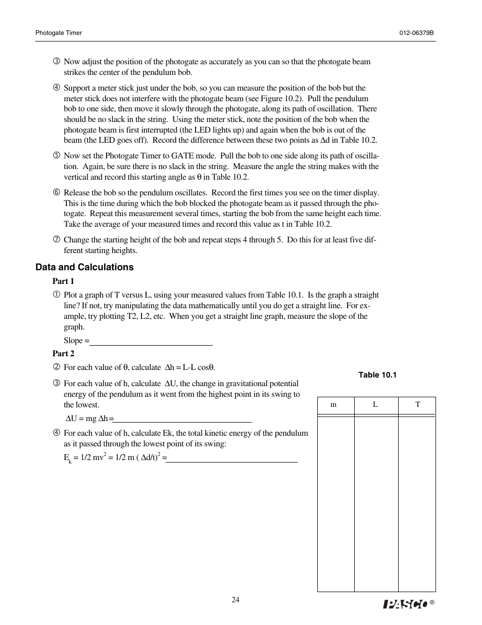 PASCO ME-9215B Photogate Timer User Manual | Page 28 / 44