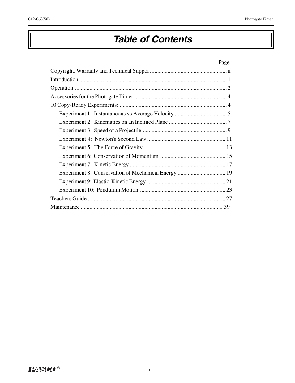 PASCO ME-9215B Photogate Timer User Manual | Page 3 / 44