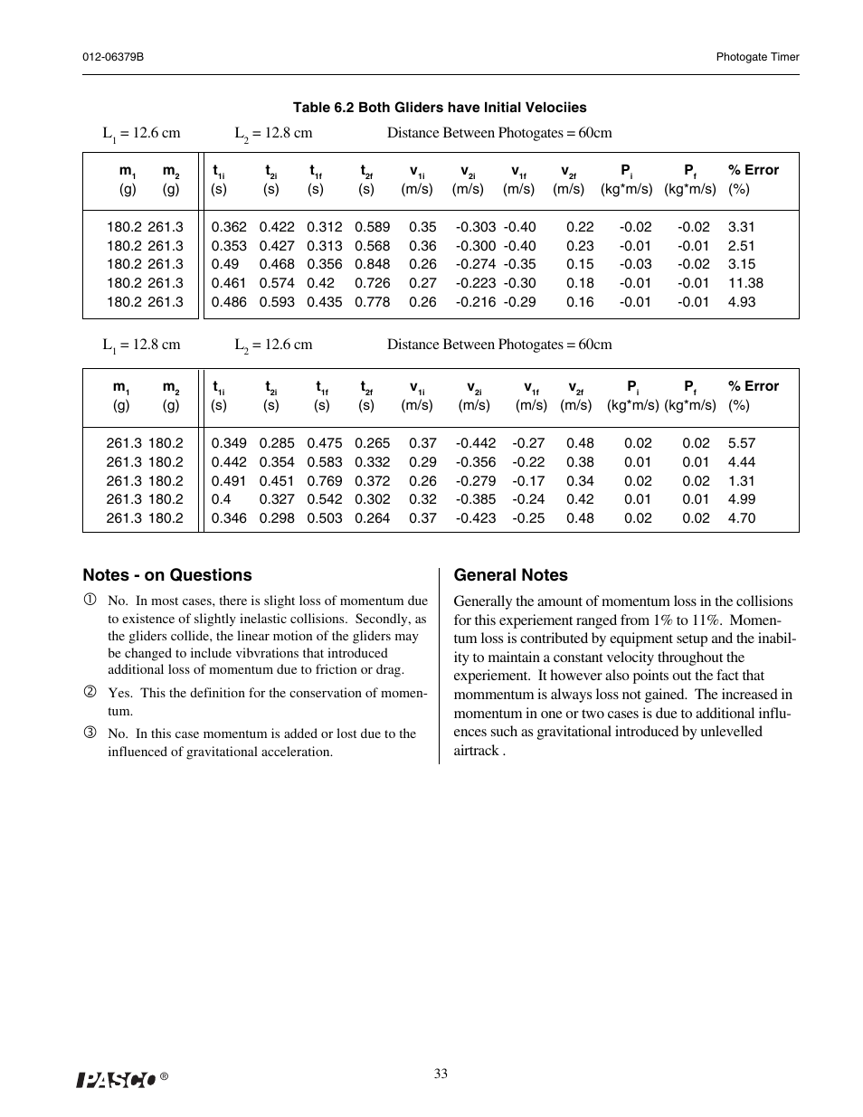 PASCO ME-9215B Photogate Timer User Manual | Page 37 / 44