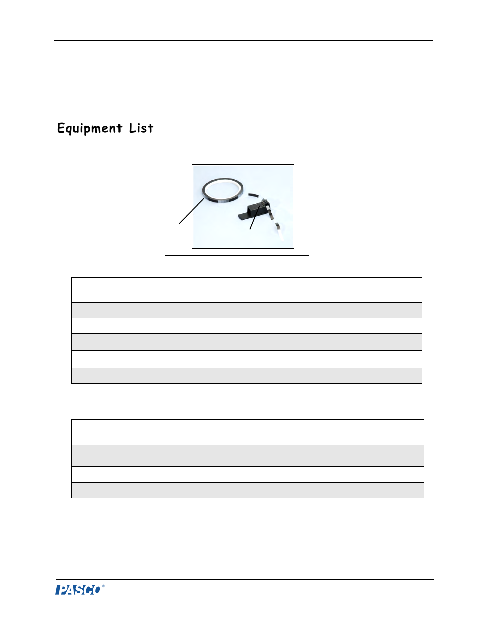 Photogate tape set, Equipment list | PASCO ME-6664 Photogate Tape Set User Manual | Page 4 / 14