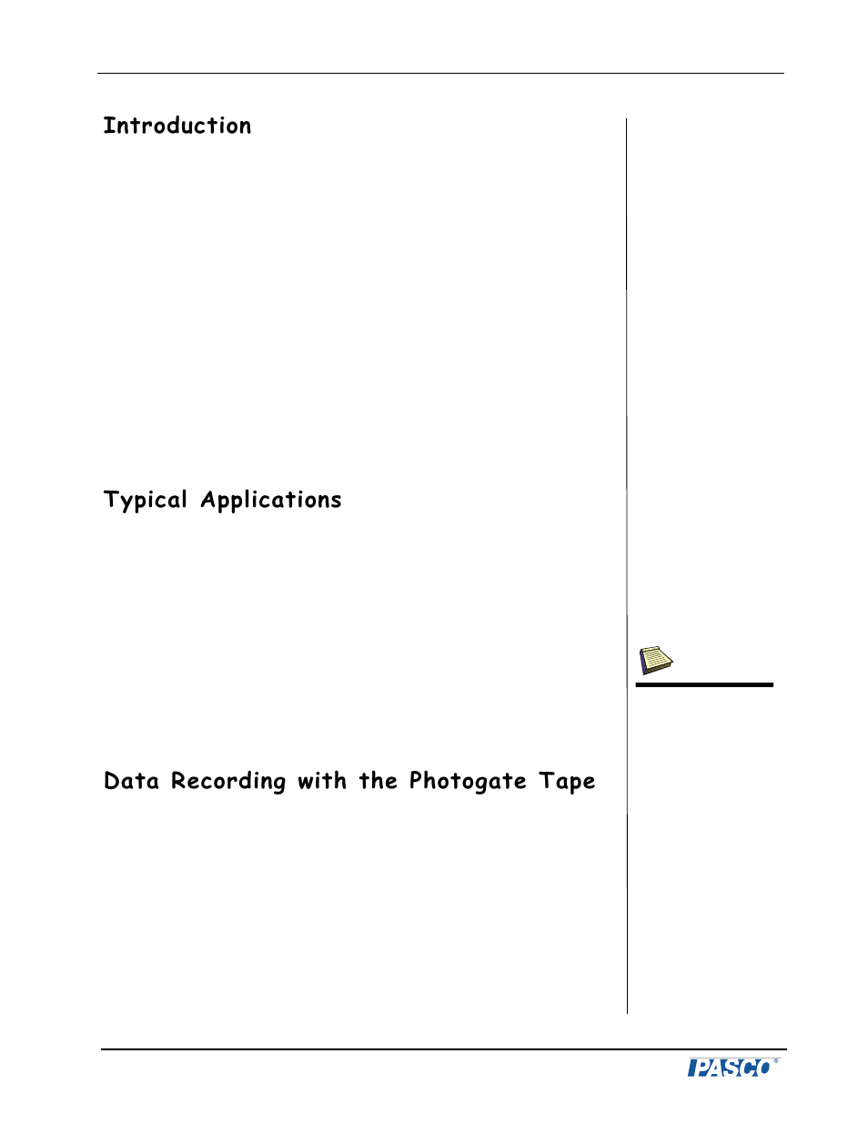 Introduction, Typical applications, Data recording with the photogate tape | PASCO ME-6664 Photogate Tape Set User Manual | Page 5 / 14