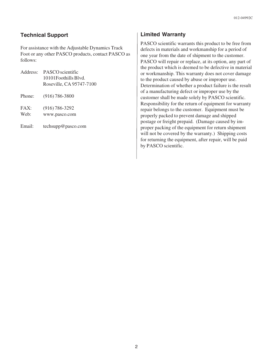 PASCO ME-9470 ADJUSTABLE DYNAMICS TRACK FOOT User Manual | Page 2 / 2