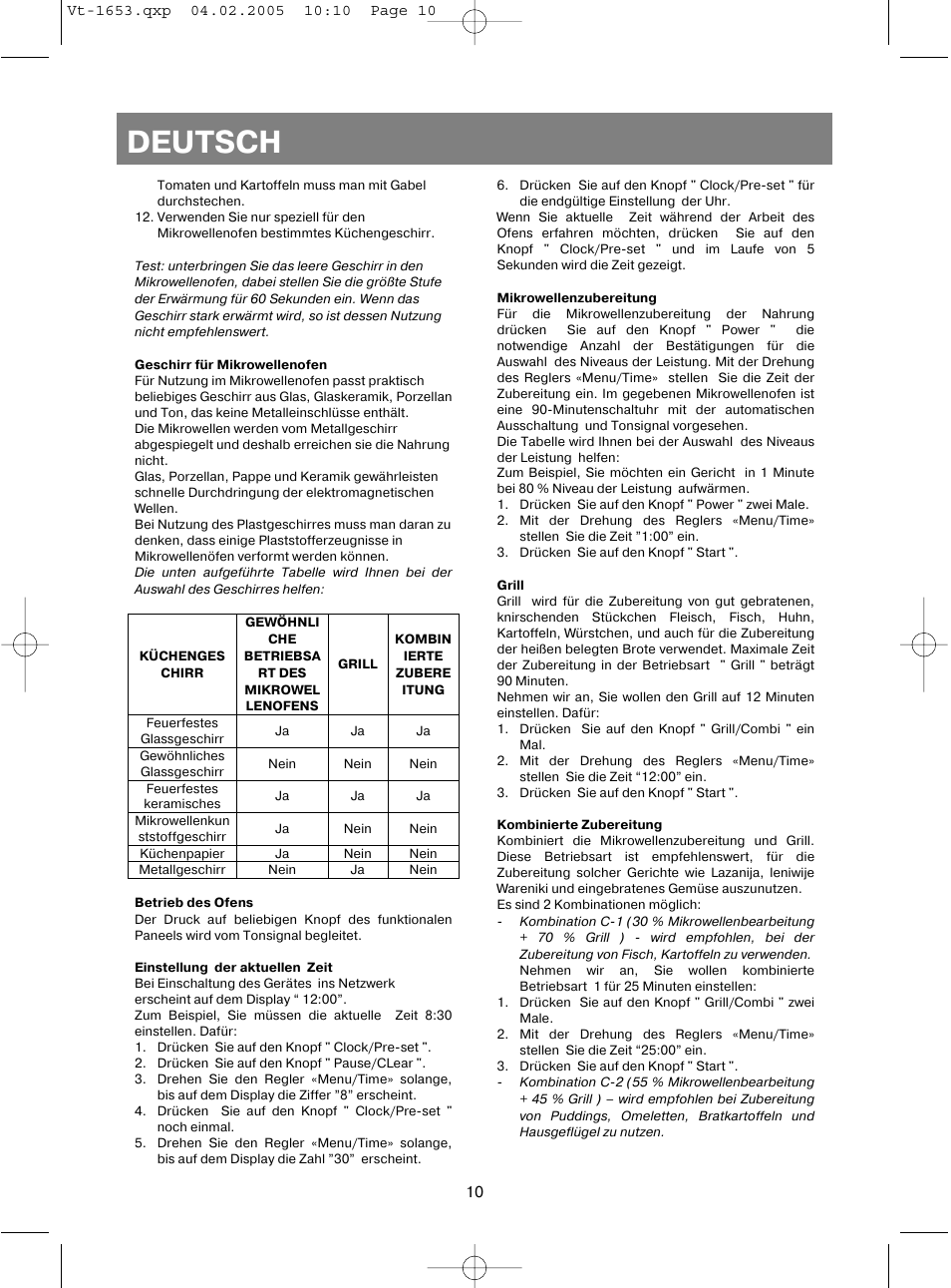 Deutsch | Vitek VT-1653 User Manual | Page 10 / 72