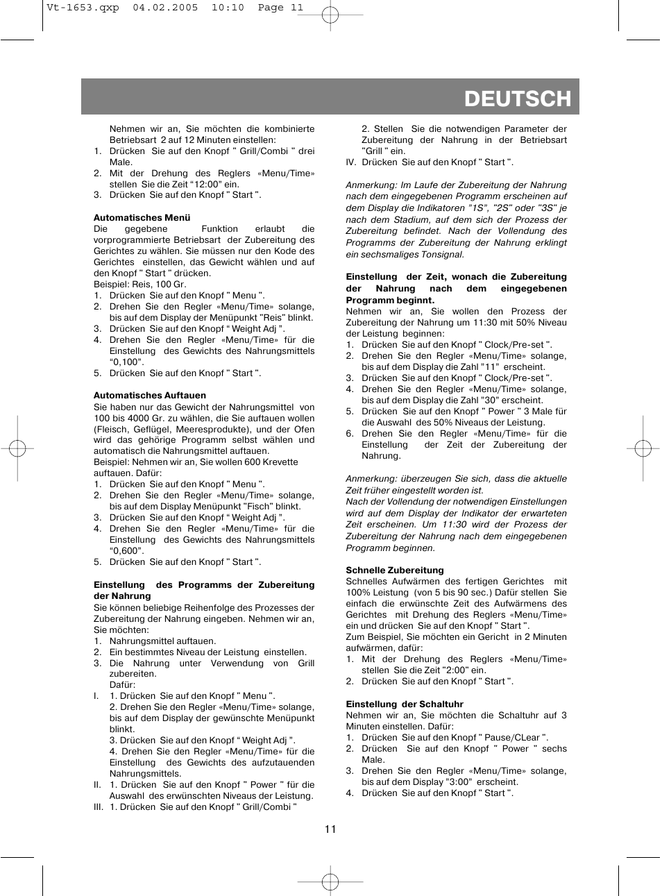 Deutsch | Vitek VT-1653 User Manual | Page 11 / 72