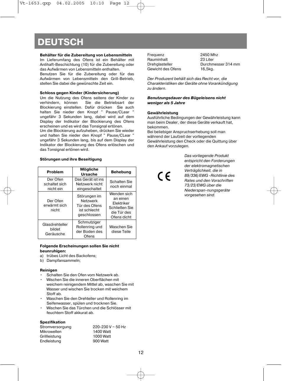 Deutsch | Vitek VT-1653 User Manual | Page 12 / 72