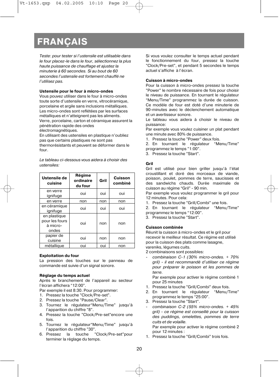 Français | Vitek VT-1653 User Manual | Page 20 / 72