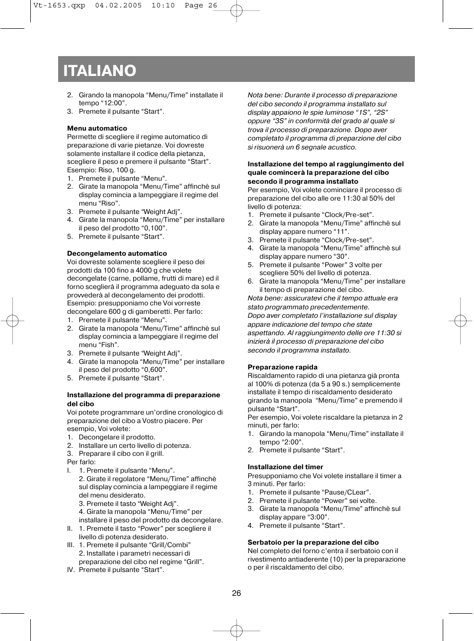 Italiano | Vitek VT-1653 User Manual | Page 26 / 72
