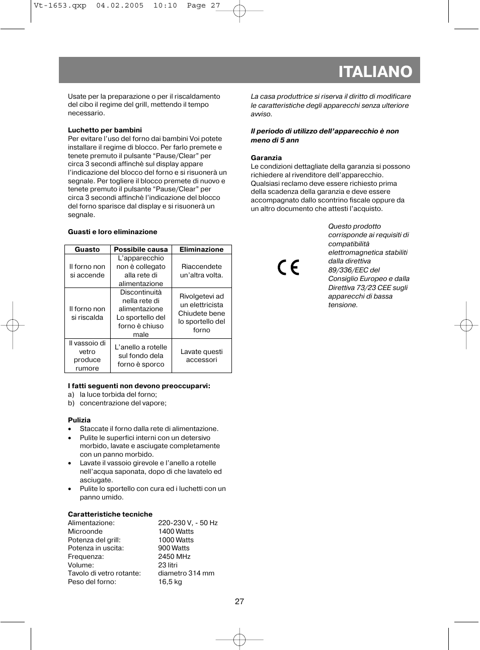 Italiano | Vitek VT-1653 User Manual | Page 27 / 72