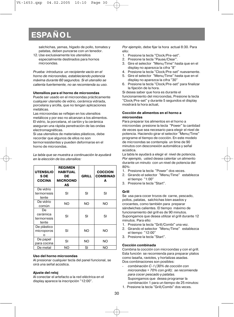 Español | Vitek VT-1653 User Manual | Page 30 / 72