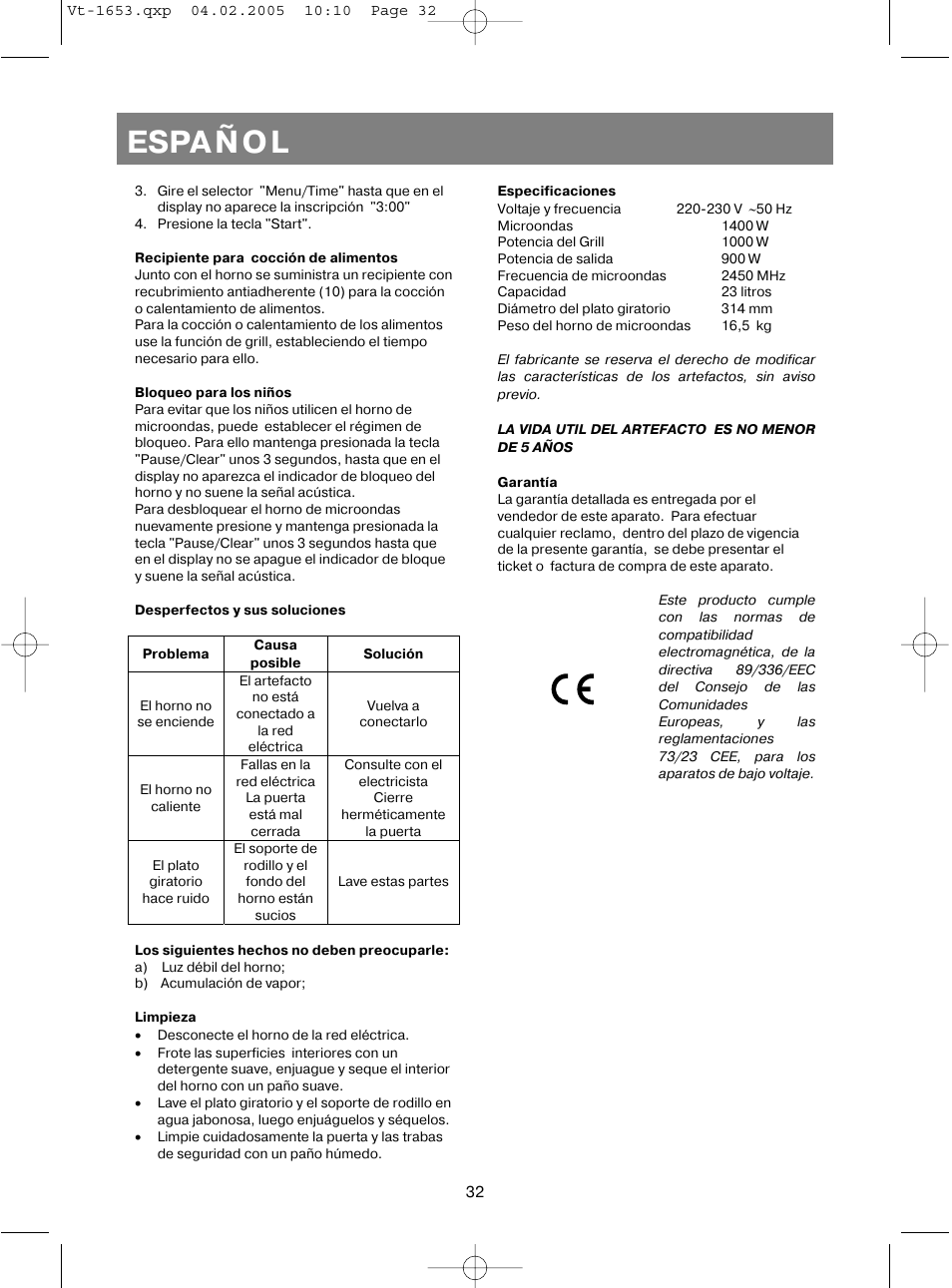 Español | Vitek VT-1653 User Manual | Page 32 / 72