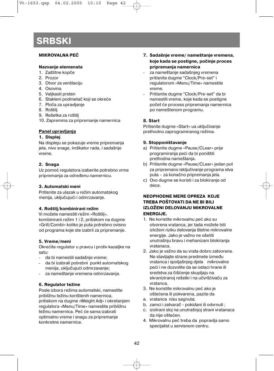 Srbski | Vitek VT-1653 User Manual | Page 42 / 72