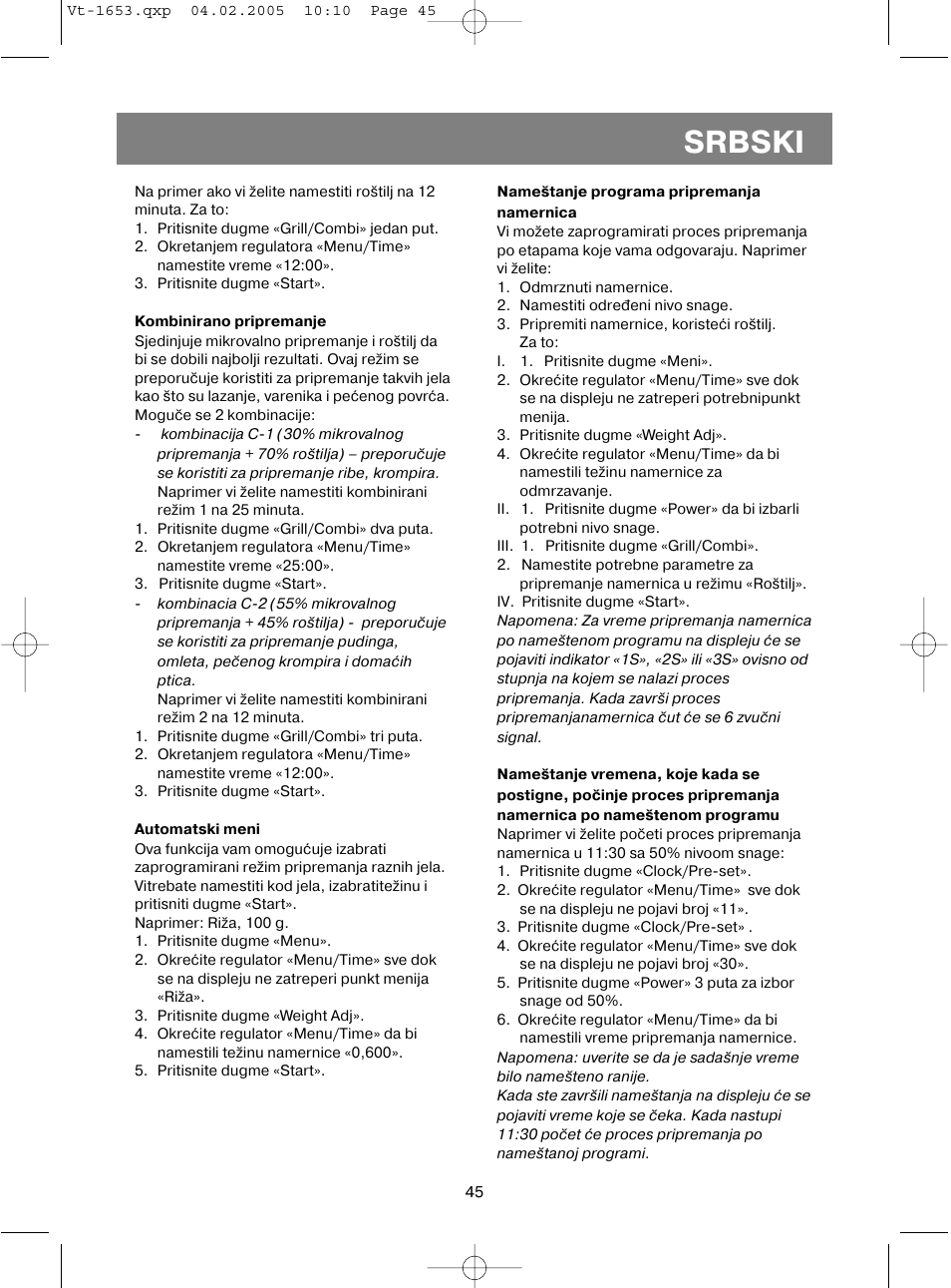 Srbski | Vitek VT-1653 User Manual | Page 45 / 72