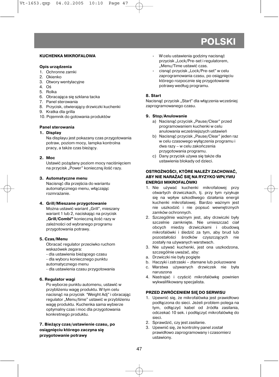 Polski | Vitek VT-1653 User Manual | Page 47 / 72