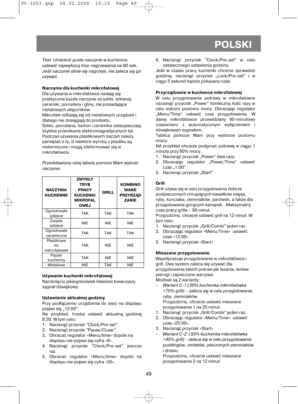 Polski | Vitek VT-1653 User Manual | Page 49 / 72