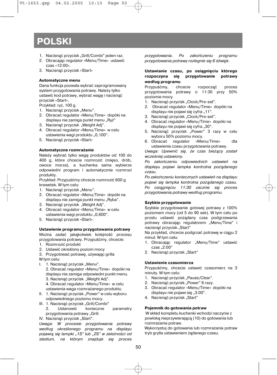 Polski | Vitek VT-1653 User Manual | Page 50 / 72