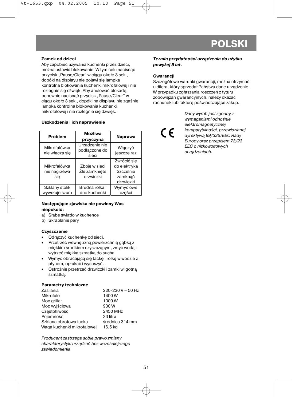 Polski | Vitek VT-1653 User Manual | Page 51 / 72