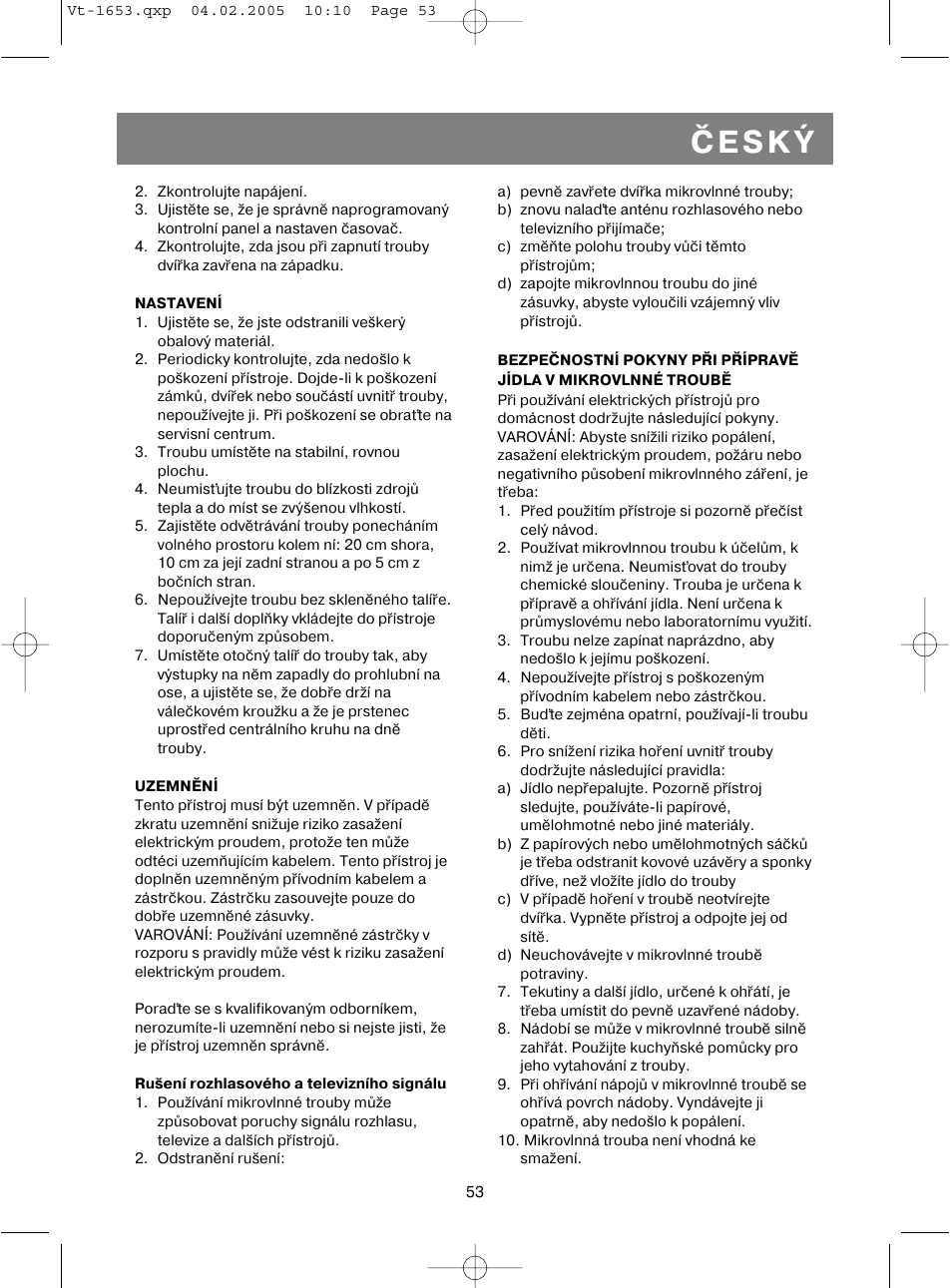 Èeský | Vitek VT-1653 User Manual | Page 53 / 72