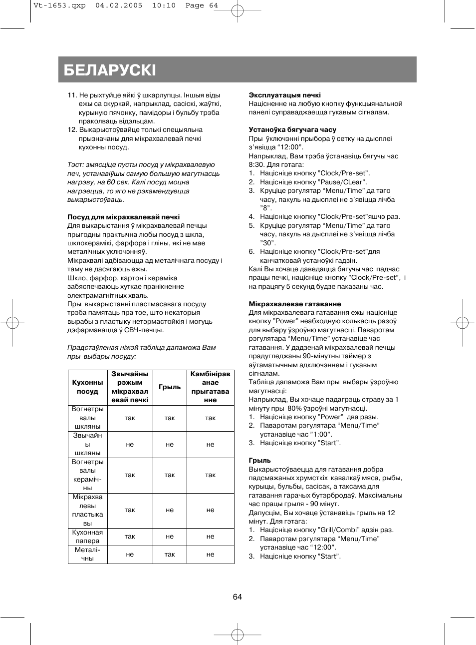 Áåëàðóñêi | Vitek VT-1653 User Manual | Page 64 / 72
