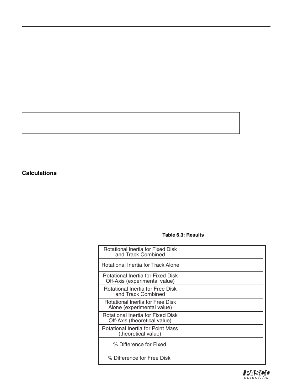 Table 6.3: results | PASCO ME-8950A COMPLETE ROTATIONAL SYSTEM User Manual | Page 44 / 49