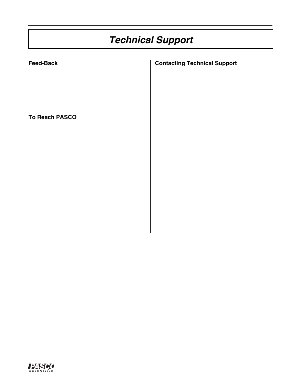 Technical support | PASCO ME-8950A COMPLETE ROTATIONAL SYSTEM User Manual | Page 49 / 49