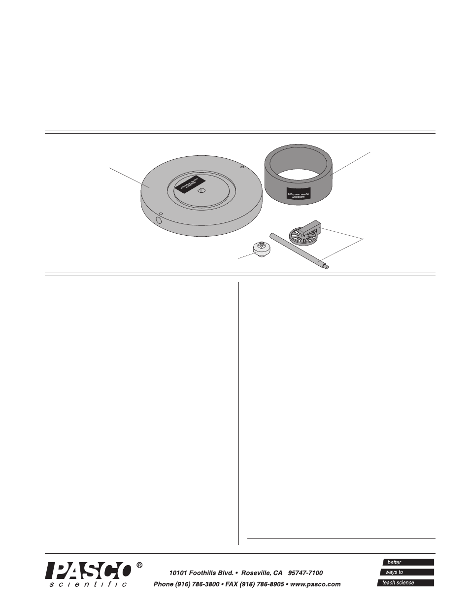 PASCO ME-8953 ROTATIONAL INERTIA ACCESSORY User Manual | 2 pages
