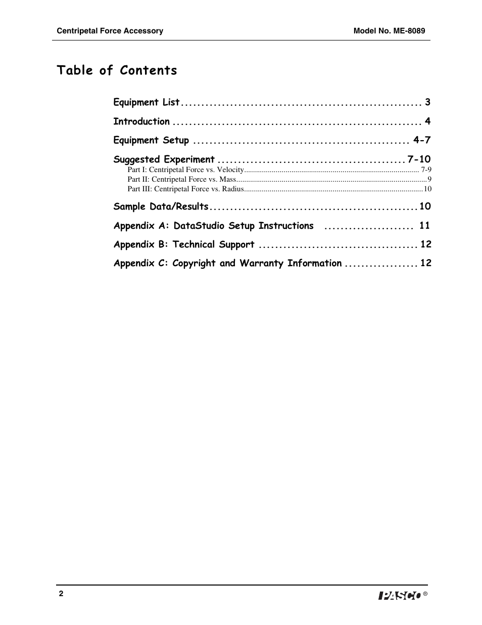 PASCO ME-8089 Computer-Based Centripetal Force Accessory User Manual | Page 2 / 12