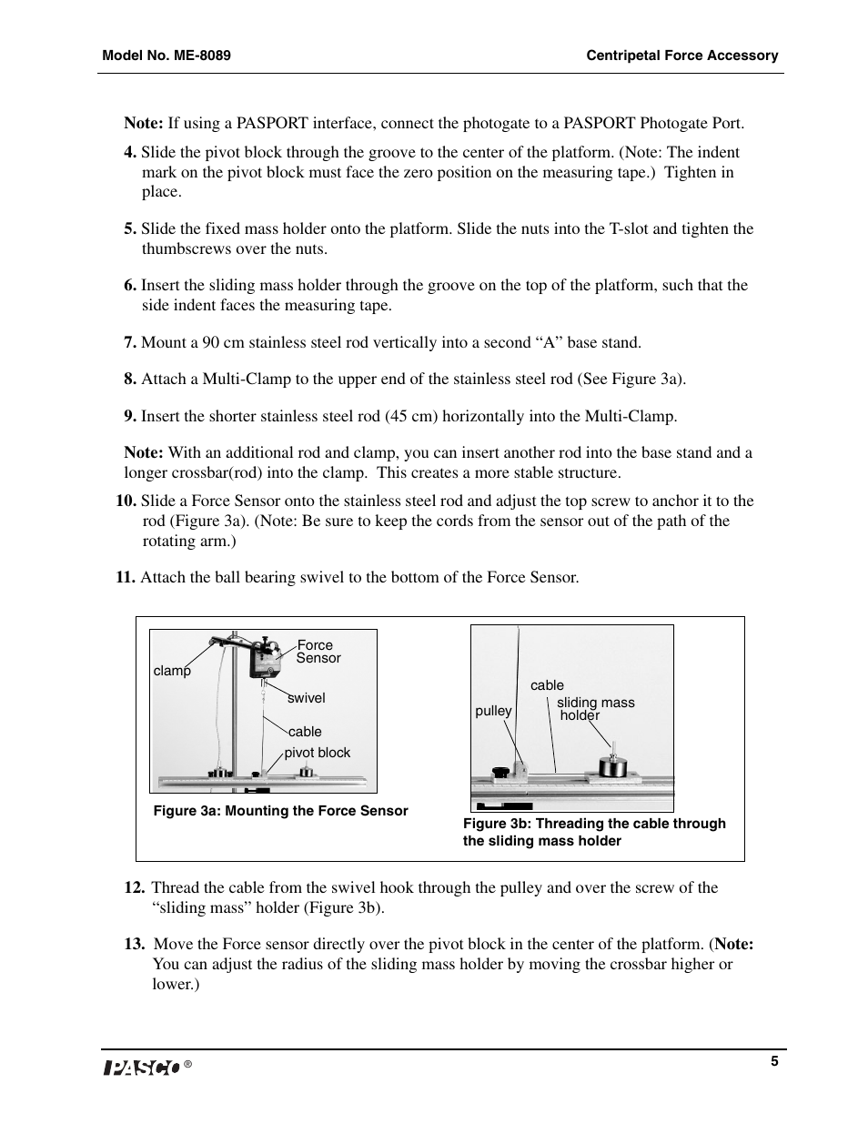 PASCO ME-8089 Computer-Based Centripetal Force Accessory User Manual | Page 5 / 12
