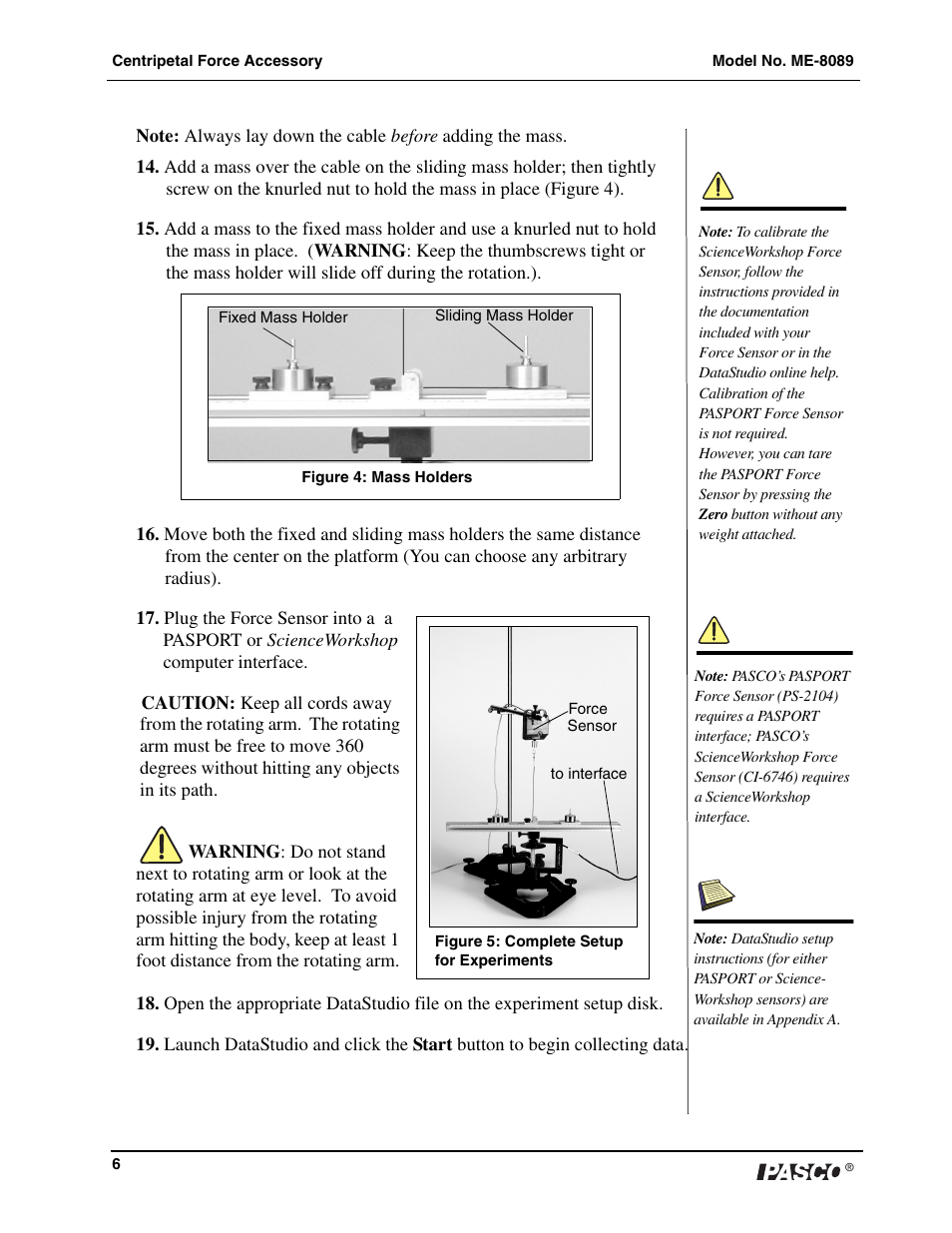 PASCO ME-8089 Computer-Based Centripetal Force Accessory User Manual | Page 6 / 12