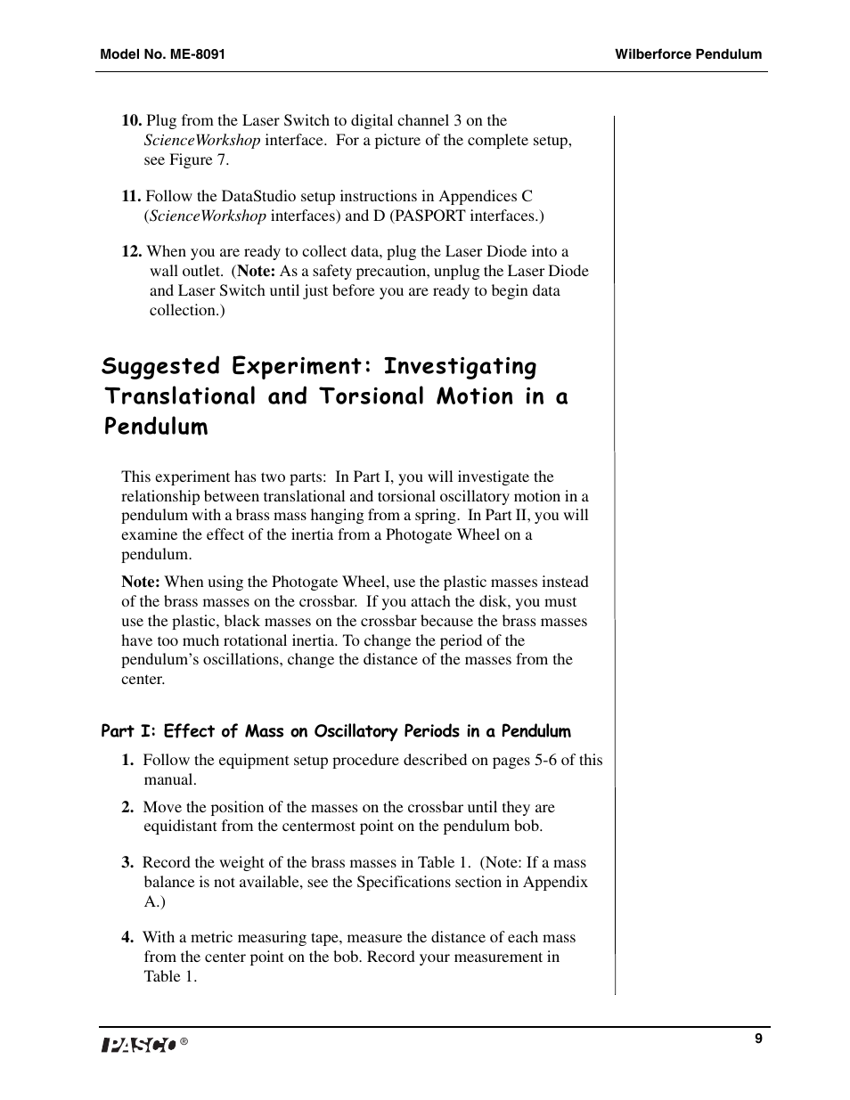 PASCO ME-8091 Wilberforce Pendulum User Manual | Page 10 / 20