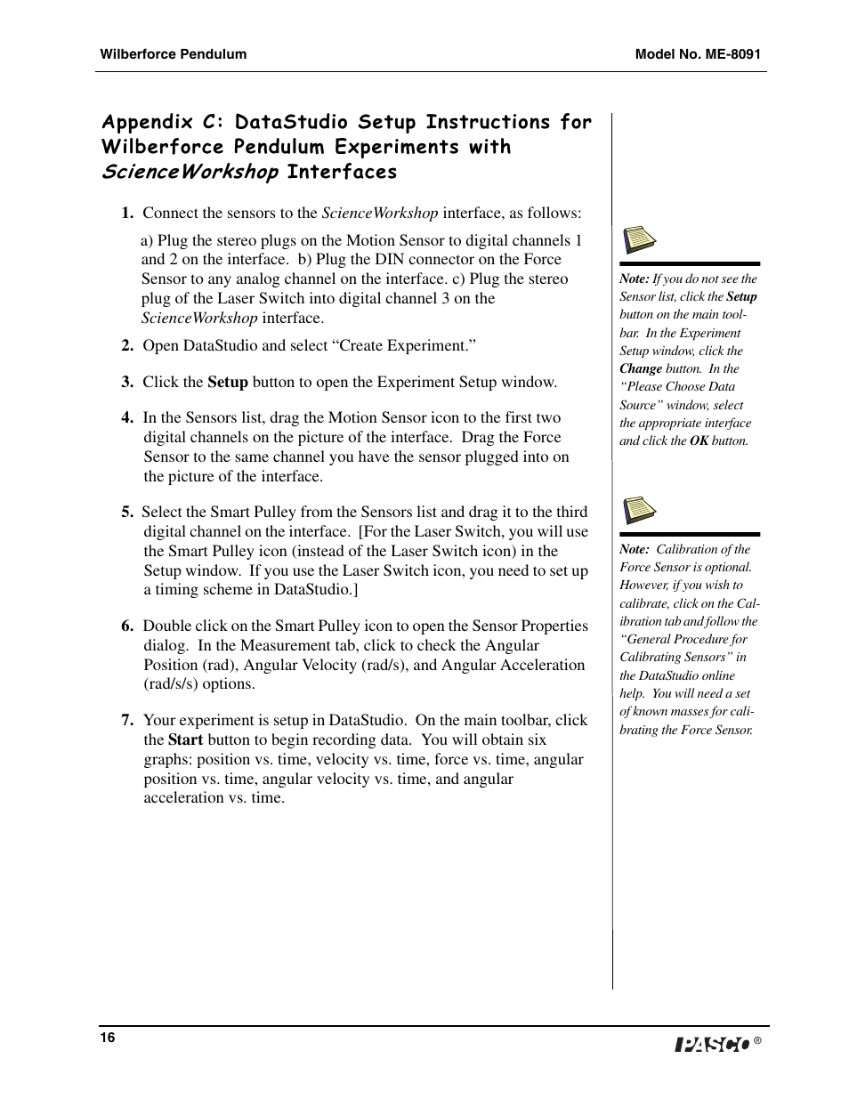 Scienceworkshop | PASCO ME-8091 Wilberforce Pendulum User Manual | Page 17 / 20