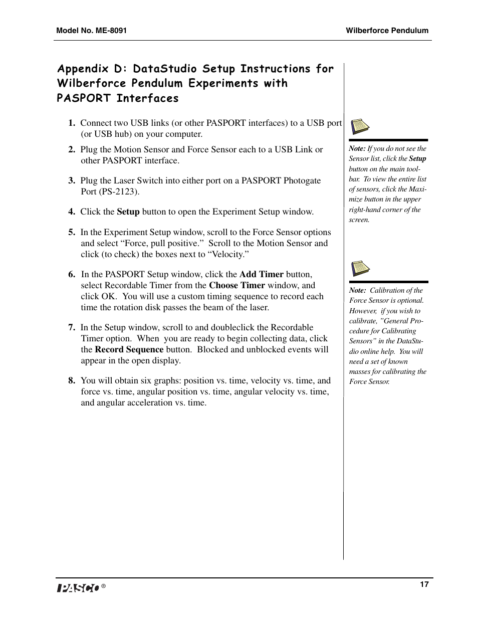 Interfaces | PASCO ME-8091 Wilberforce Pendulum User Manual | Page 18 / 20