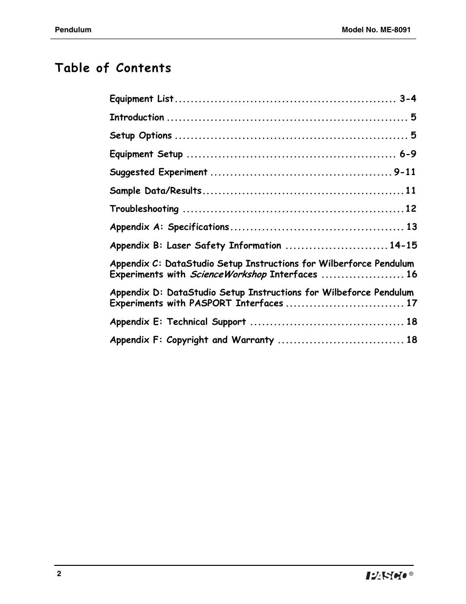 PASCO ME-8091 Wilberforce Pendulum User Manual | Page 3 / 20